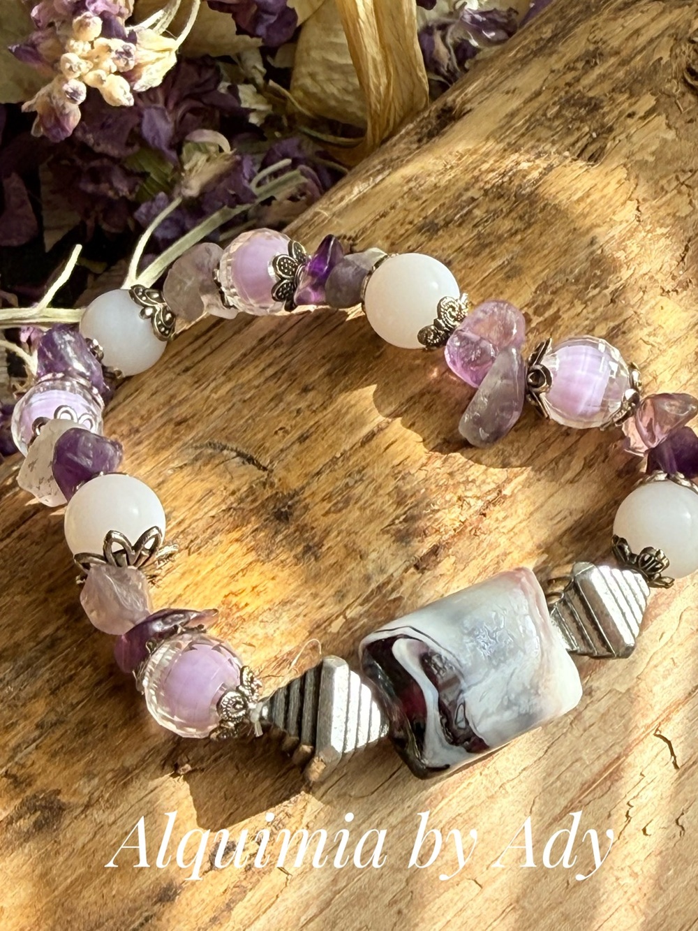 FALL + Soft Lavender Faceted Glass & amethyst silver Accent Bracelet